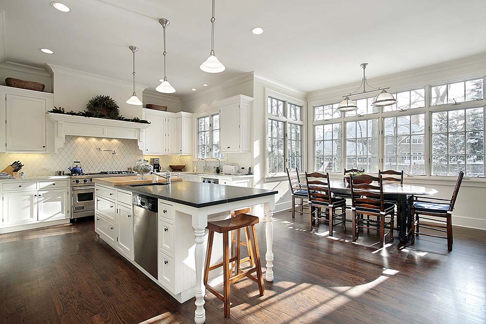 Kitchen in luxury home with eating area