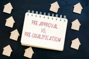 What is the difference between being pre-approved and pre-qualified for a loan. white paper with red writing